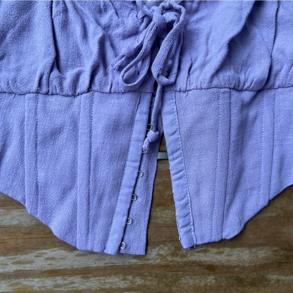 Altar’d State small lily linen fabric ruffle trim puff sleeves corset top - Picture 6 of 10